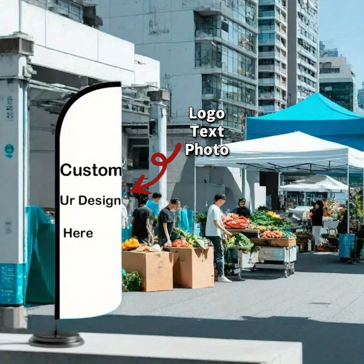 Custom Business Feather Flag with Logo Text, Single / Double-sided Without Pole, for Business Display, Camping, Events, Beach