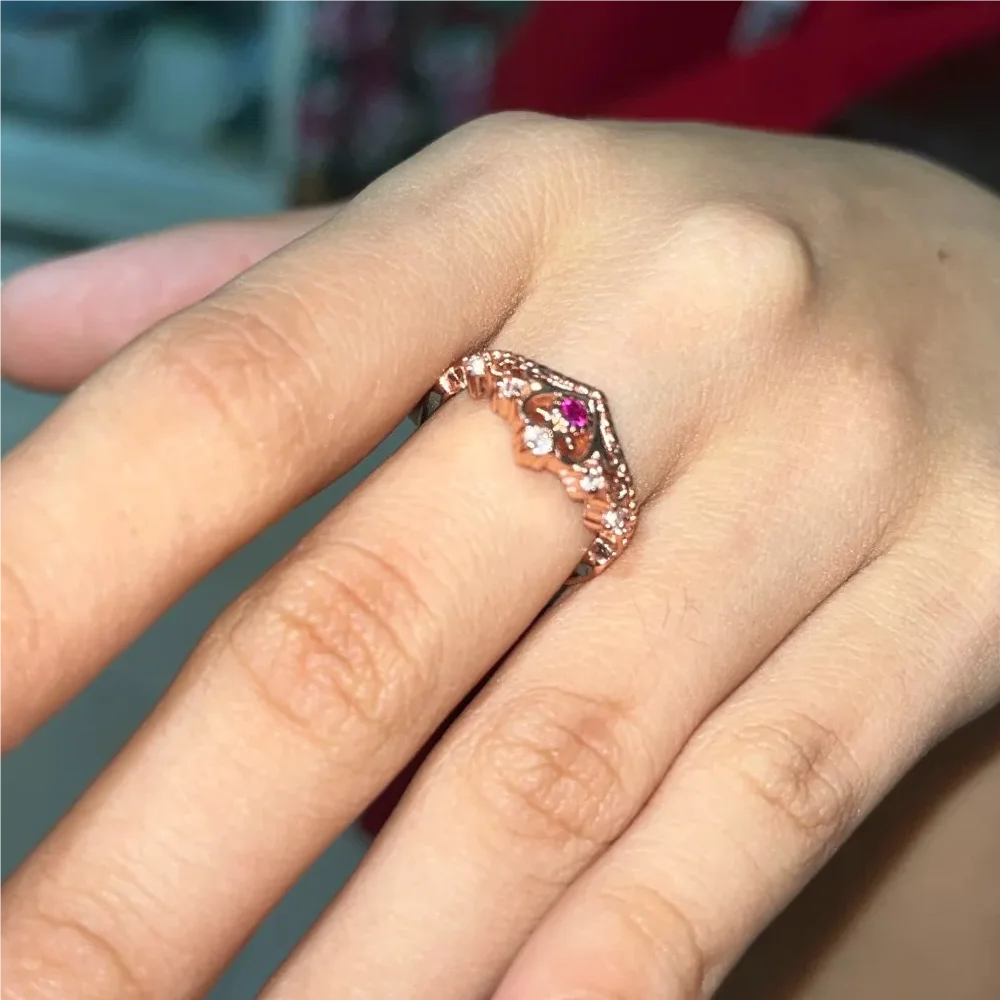 Purple Heart Crown Rings For Girls Party Wedding Finger Ring Rose Gold Color Crystal Jewelry for Women Anel Wholesale KBR212