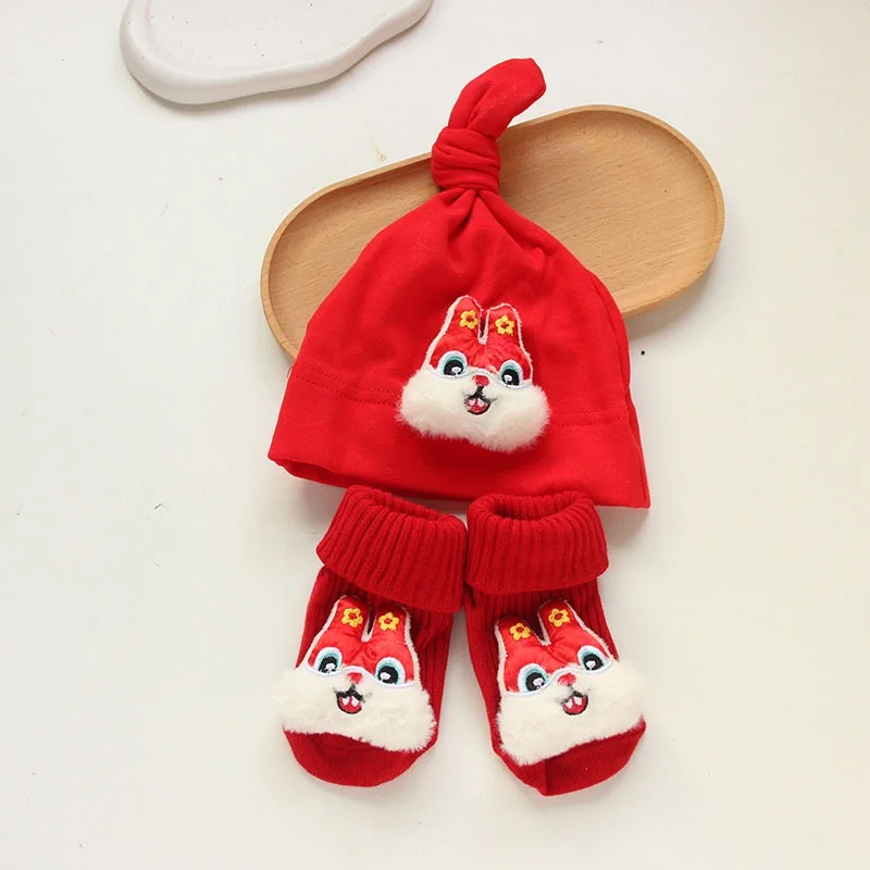 Red New Year Baby hat Boys Girls 0-1 year old Red socks