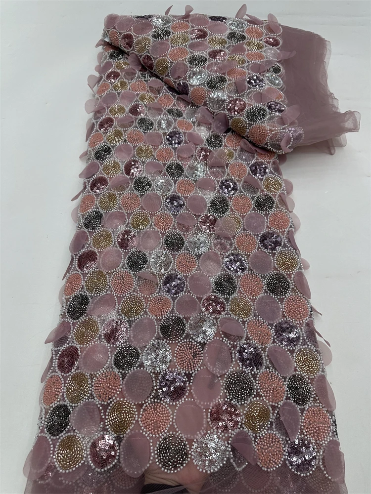 African Sequins Lace Fabric 2025 Latest Beaded Embroidery French Tulle Mesh Lace Fabric Material For Wedding Sewing