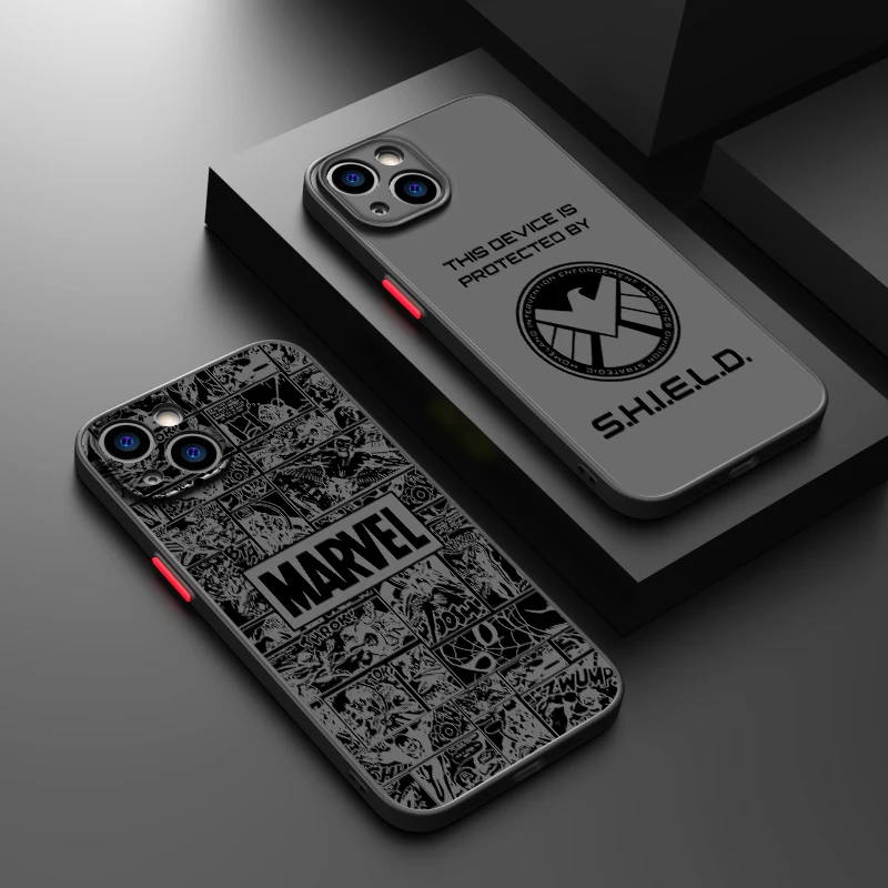 Marvel Avengers Logo Phone Case For iPhone 15 14 13 12 11 Pro Max mini XS Max XR X 8 Plus SE Frosted Translucent Cover