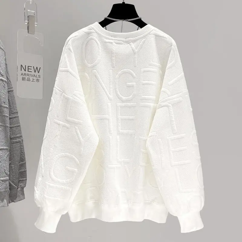Sudaderas básicas informales con cuello redondo para mujer, ropa con letras de Color sólido, decoración tridimensional elegante, Tops que combinan