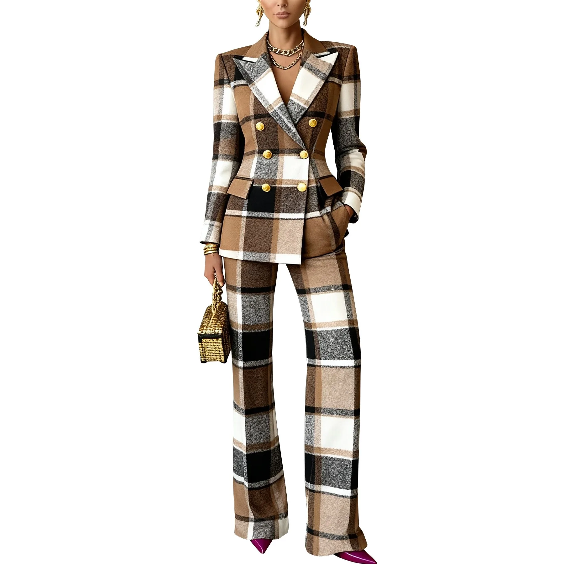 2 Pieces Set For Woman Pants Women Suit Elegant Sets Plaid Button Trousers Full Length Summer Suit Dress Pants Denim Shorts
