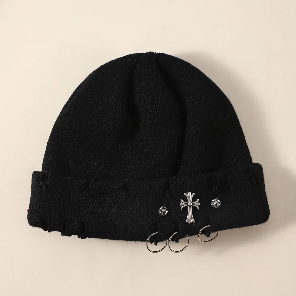 Neue Unisex Strickmütze mit Teufelshörnern Halloween Distressed Skull Cap Hip Hop Winter Warme Garnmütze für Männer Frauen – Detail 18