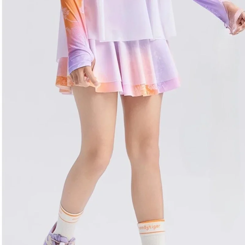 Girls Flowy Tennis Skirt Running Shorts Children Dance Athletic 2in1 Cheer Skorts High-Quality Kids Yoga Sport Skirts Leisure