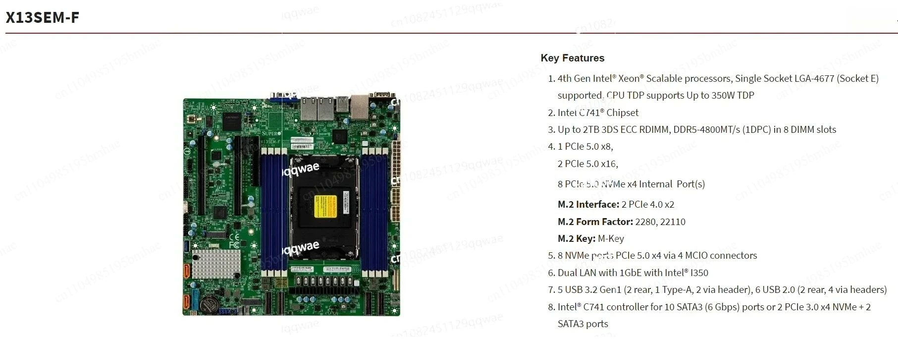 X13SEM-F /X13SEM-TF LGA 4677 DDR5 PCIE 5.0 Dual M.2 main board