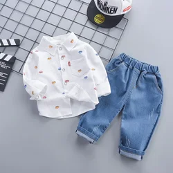 Kids Boys Fashion Spring Children Cotton Clothes Full Printe Blouses Jeans 2Pcs/Set Infant Out Kids Toddler Casual Tracksuit