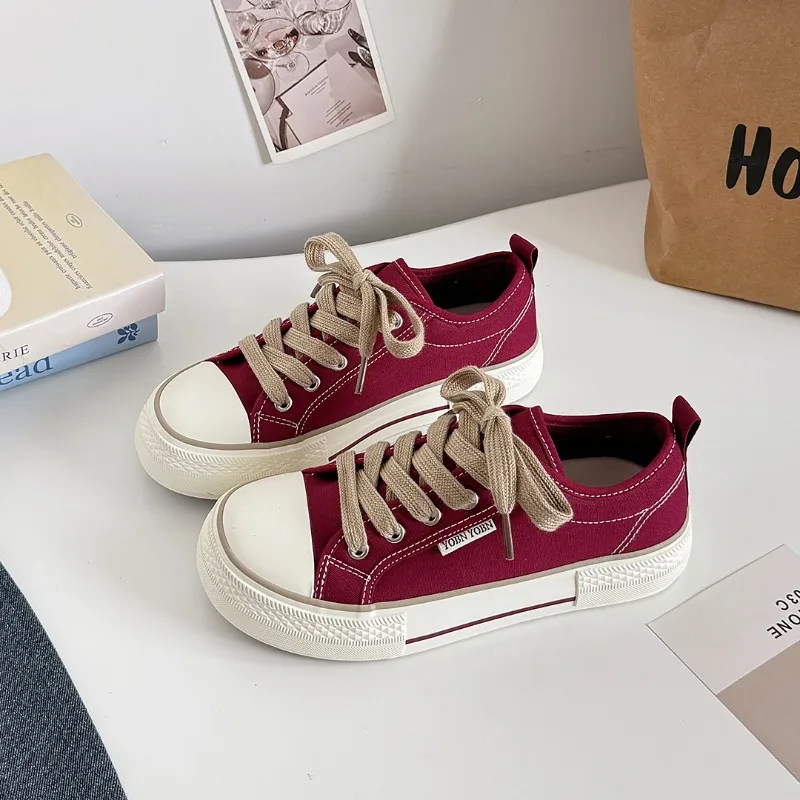 Women's Casual Canvas Shoes Flat Solid Colour Student Sneakers_voghion.com