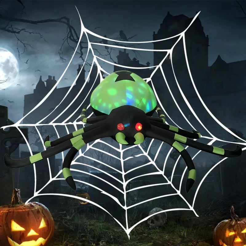 Halloween Outdoor Courtyard Horror Decoration Prop Rotating Lamp Spider Inflatable Gas Mold Outdoor Holiday Decoration Ornaments
