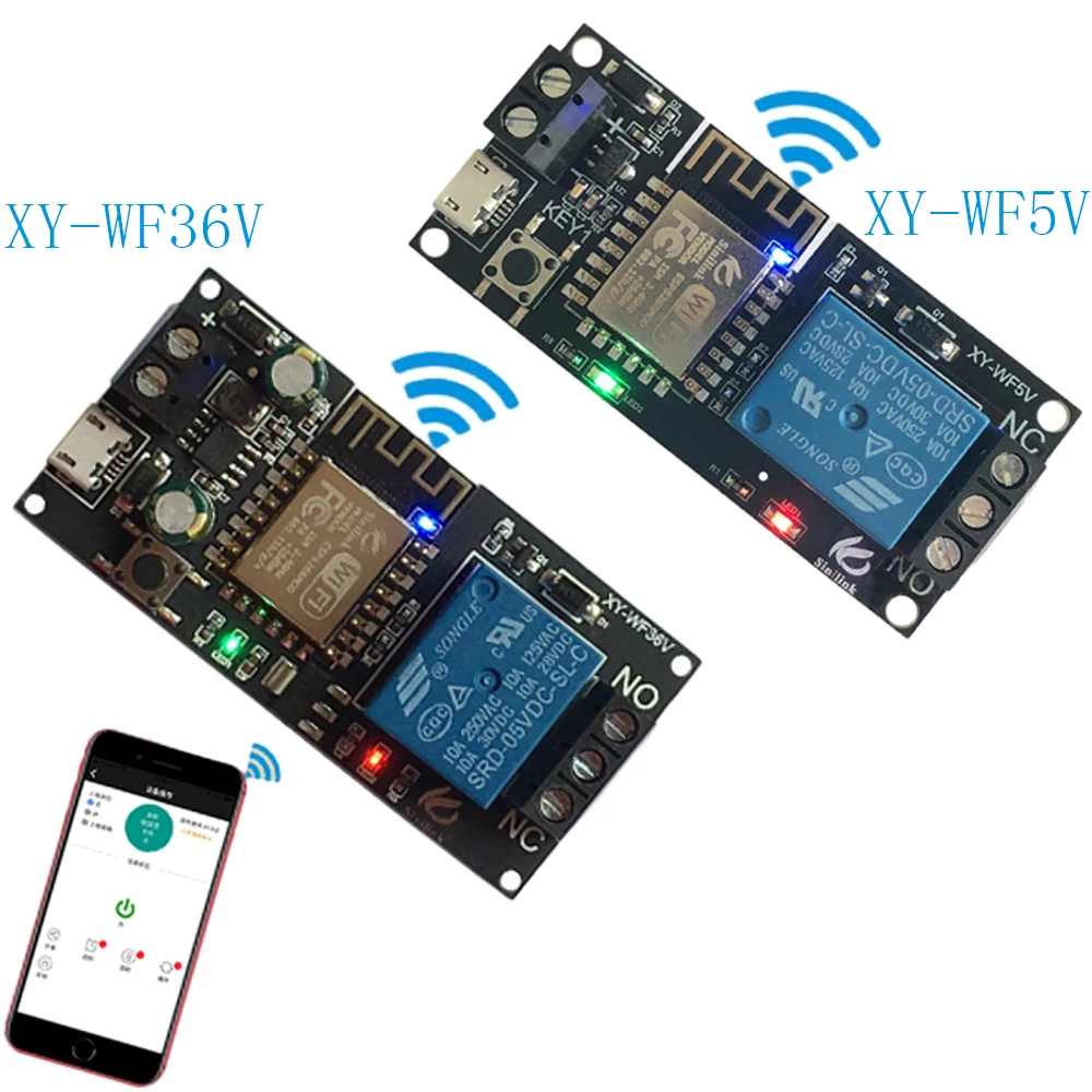 

Sinilink WIFI Mobile Phone Remote Control Relay Module DC5V DC6~36V Smart Home Phone APP ESP-12F Long Range Remote Control Board