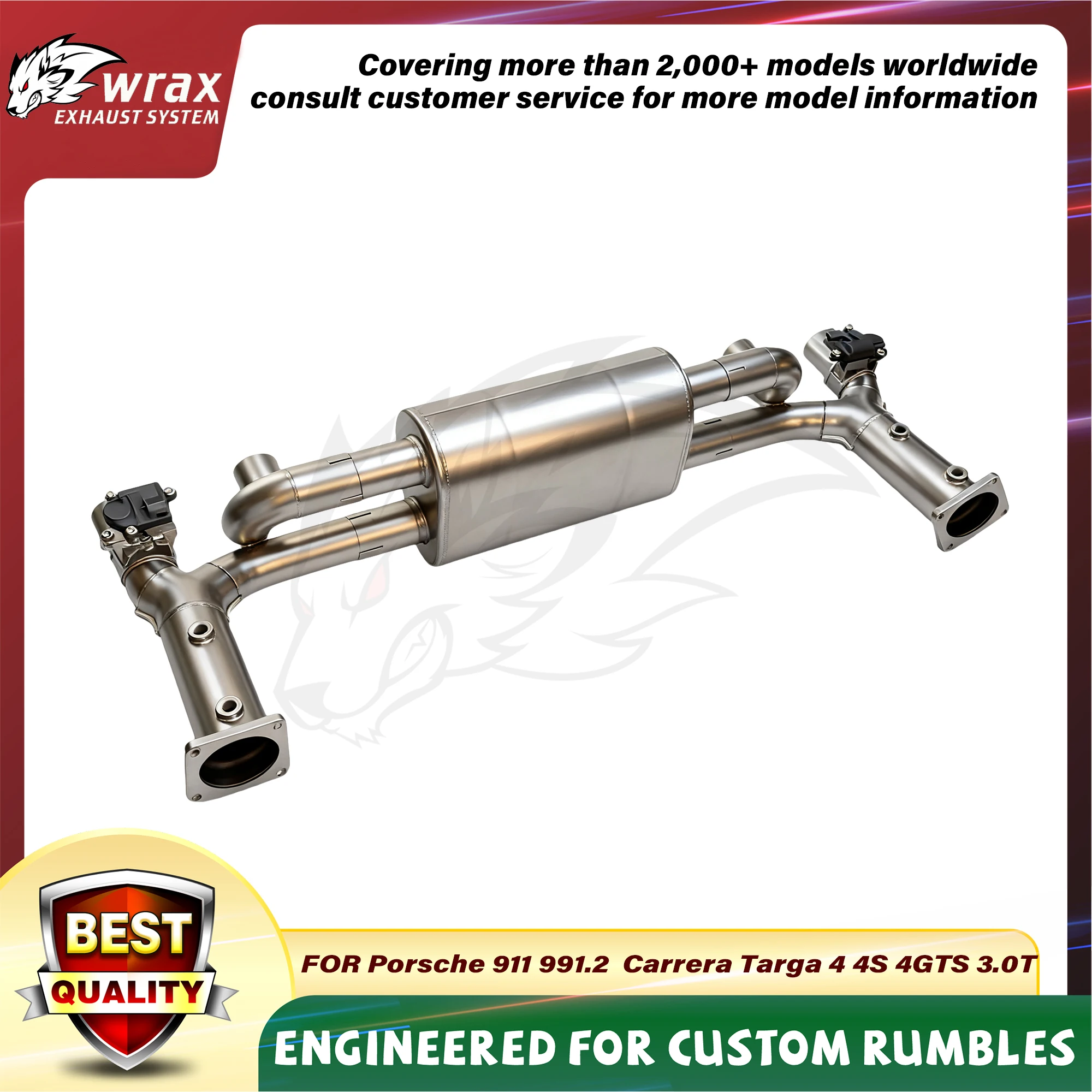 

Race Car-grade Sound WRAX Catback for Porsche 911 991.2 Carrera Targa 4 4S 4GTS 3.0T Adjustable Valve SS304 Performance Exhaust