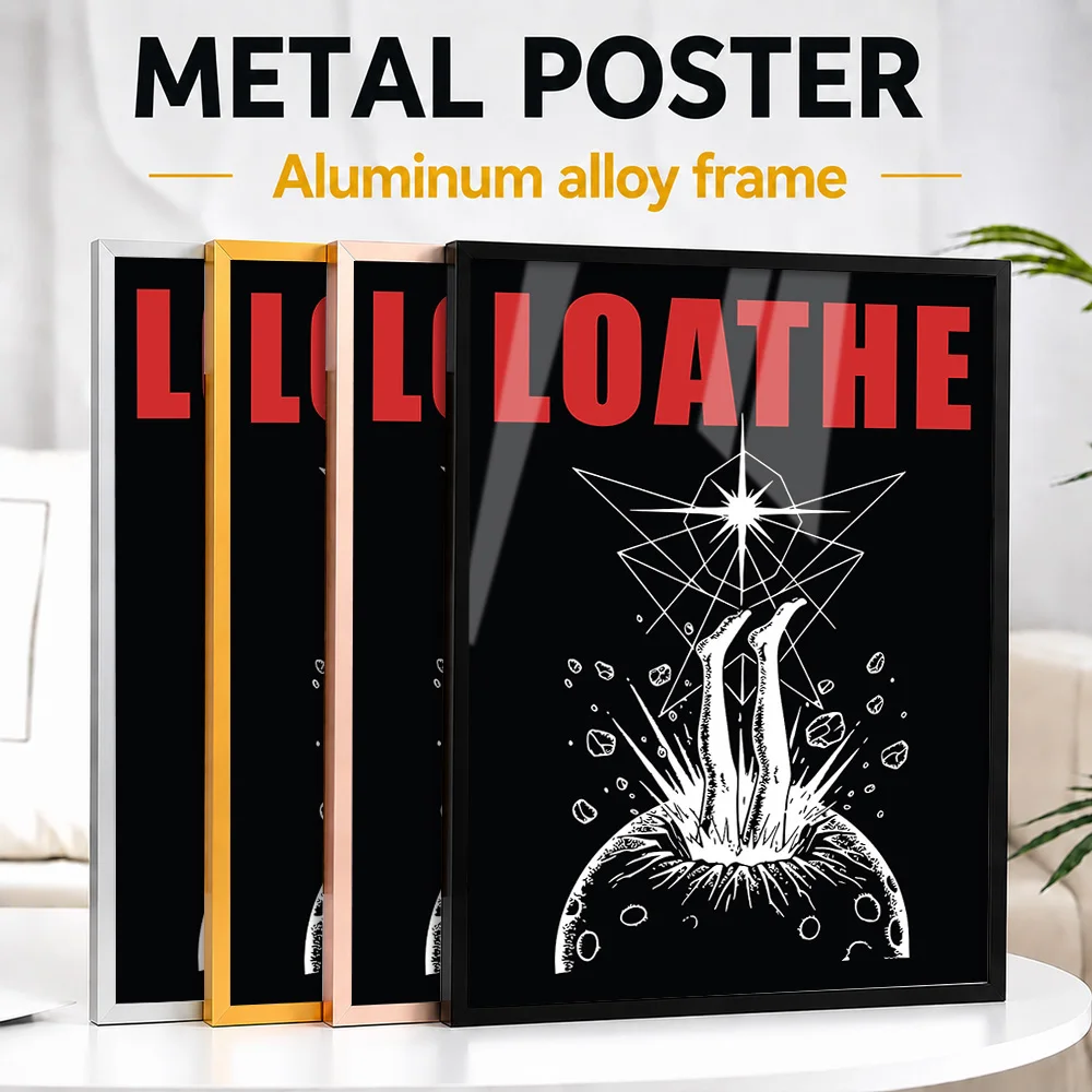 Loathe Band Logo With Falling Figure Framed Metal Poster Personalized Photo High Contrast Stage Style Wall Art For Living Room