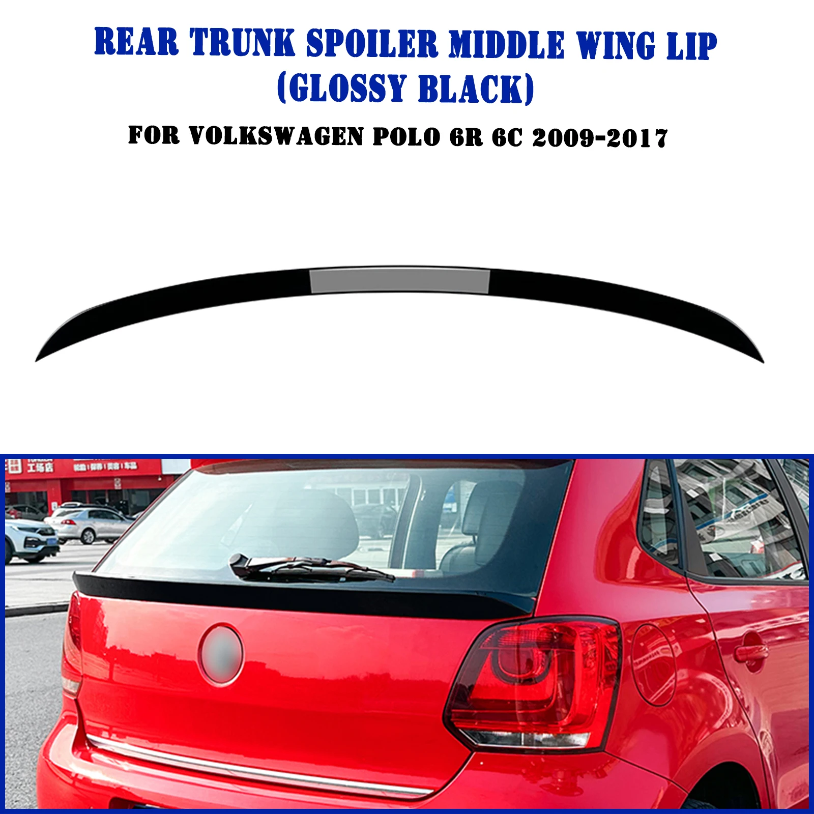 

For Volkswagen VW Polo 6R 6C 2009-2017 Rear Center Spoiler Wing Carbon Fiber Look/Gloss Black Tail Trunk Lid Middle Splitter Lip