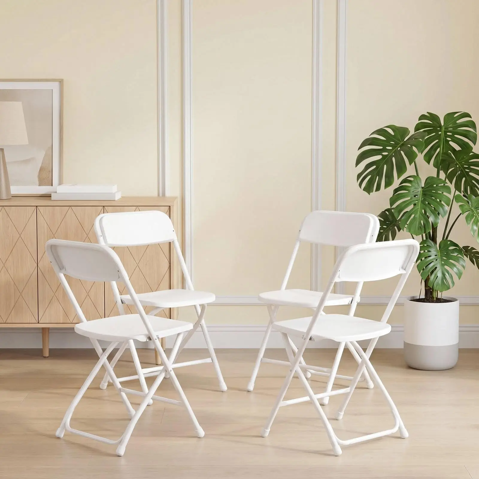 4 Pack Plastic Folding Chair w/Steel Frame, Stackable Commercial Seat w/ Drain Holes, Foot Pads, No Assembly, for Events Wedding Party Picnic, Indoor/Outdoor, 330LBS