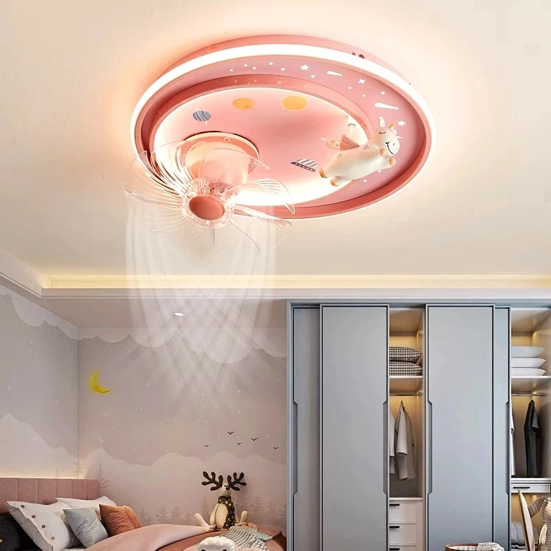 Modern Eye Protection Children's Room Ceiling Light Male And Female Bedroom Light 360 ° Air Supply Remote Control Fan Light