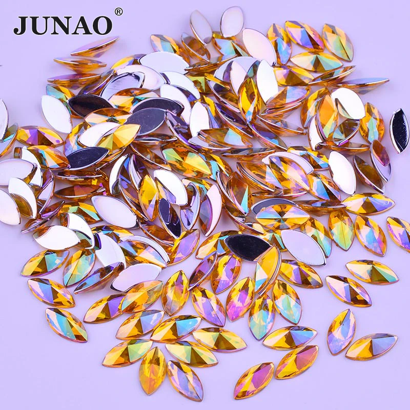 JUNAO 5*10mm Purple AB Horse Eye Acrylic Rhinestone Applique Flatback Decoration Crystal Strass Non Sewing Stone for DIY Crafts