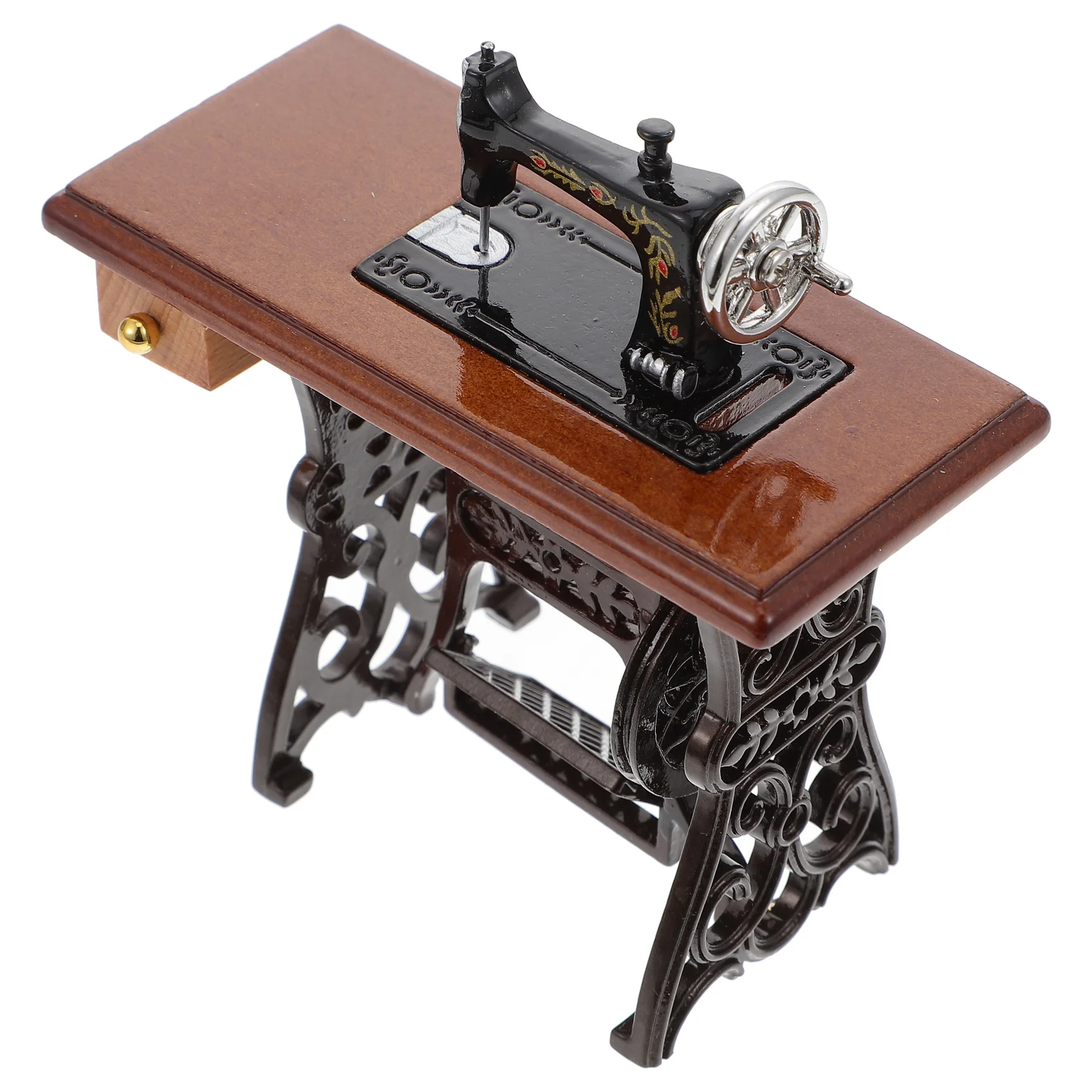 Mini Sewing Machine Vintage Home Decor Tailor Toy Table Alloy for Dollhouse Furniture Toddler Wooden