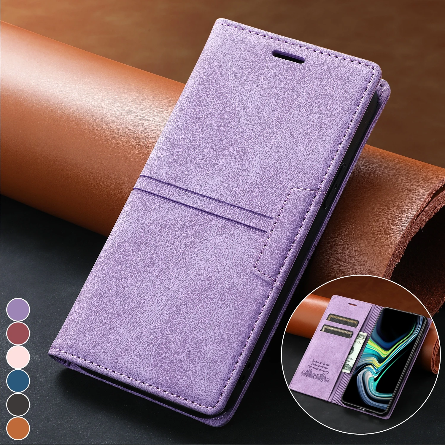 Leather Flip Wallet Case for iPhone 17 16 15 14 Pro Max 13 11 12 XS Max XR 16E 8 7 Plus SE Magnetic Cards Holder Phone Cover