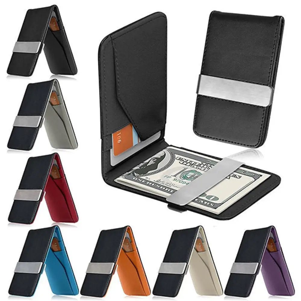 New Arrivel Men Fashion Faux Leather Money Clip Slim Wallet ID Credit Card Holder Small Purses Luxury Billfold Hipster Cowhide