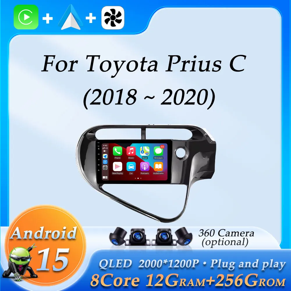 أندرويد 15 CarPlay اللاسلكي لتويوتا بريوس C RHD 2018 - 2020 راديو السيارة فيديو الصوت مشغل وسائط متعددة نظام تحديد المواقع والملاحة بلوتوث