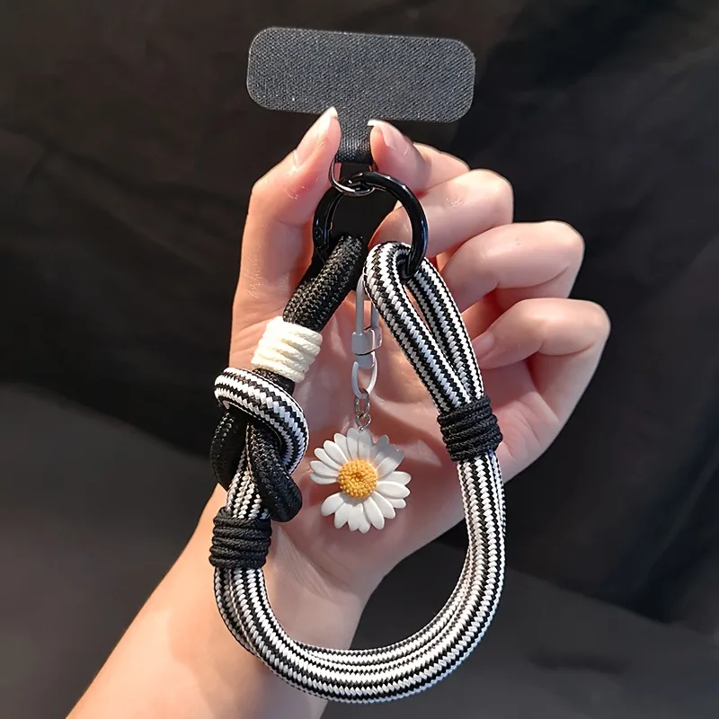 귀여운 3D 꽃 조절 가능한 폰 스트랩 손목끈 2-in-1 짧은 핸드 로프 스타일리시한 모... - 2