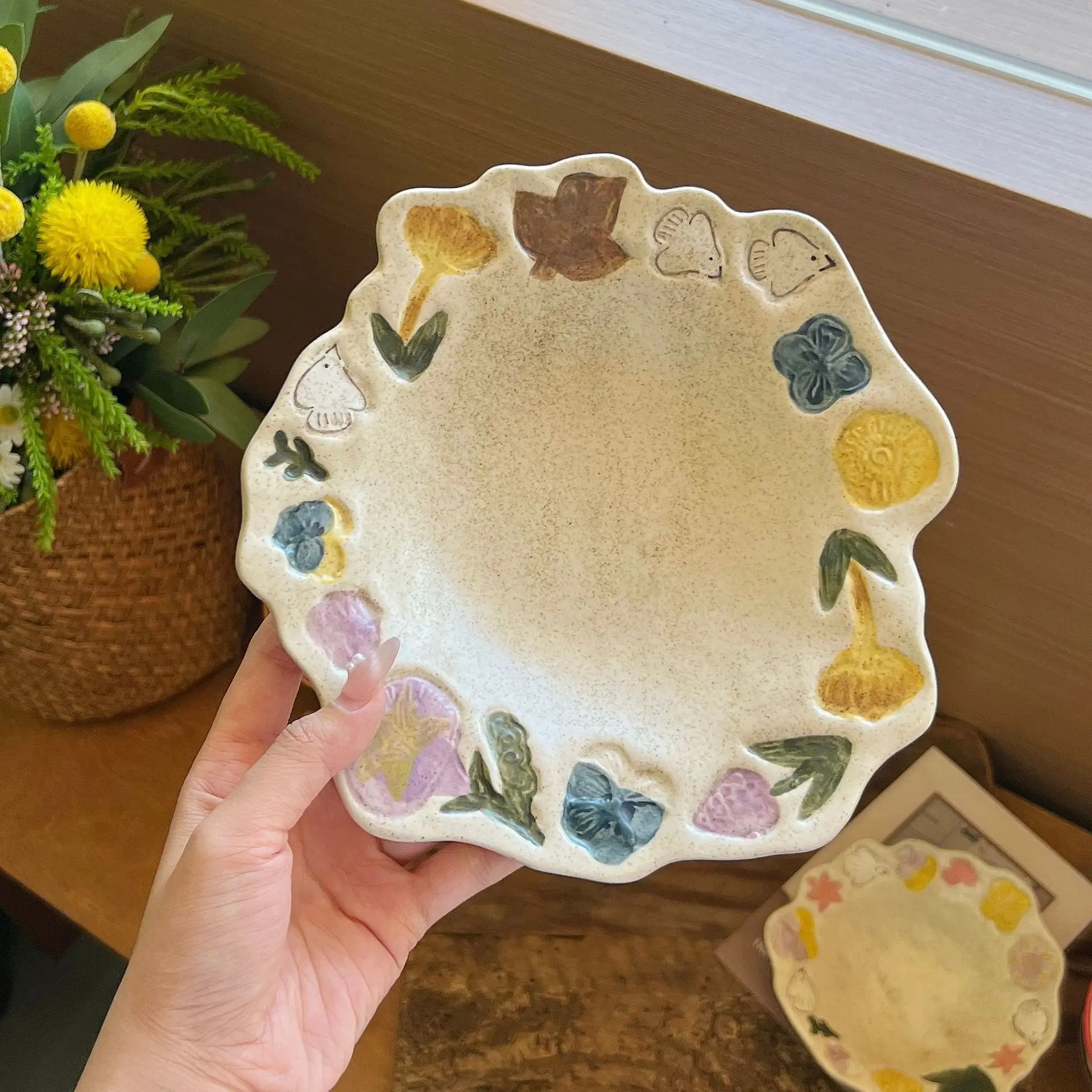 Handmade Irregular Ceramic Plate - Kiln-Changed Glaze, Fun Creative Fruit/Dessert/Salad Plate, Unique Breakfast/Cold Dish Plate