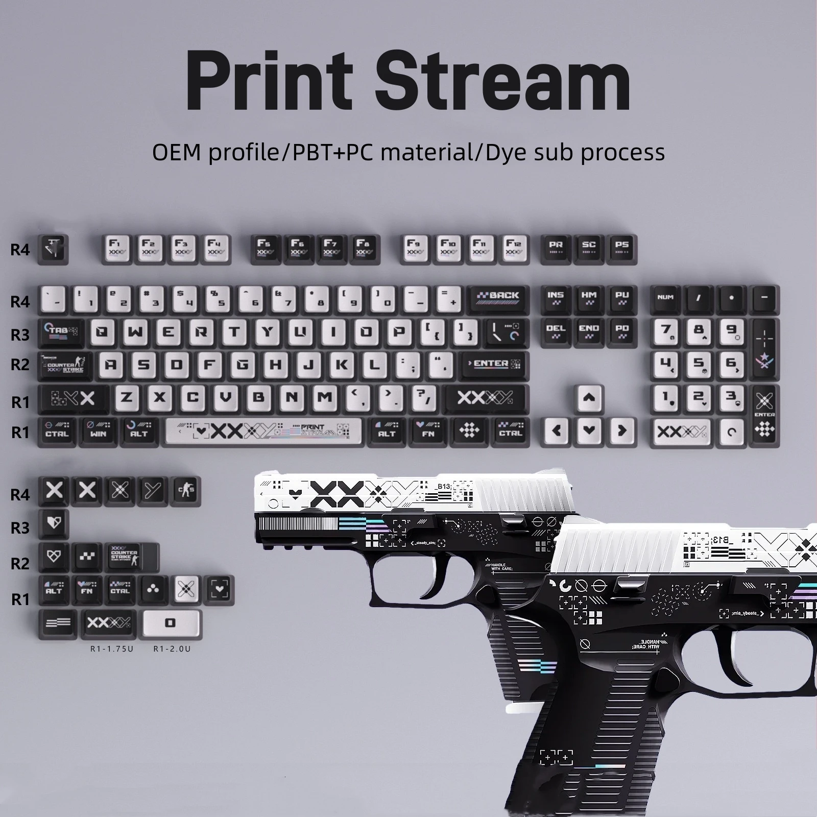 Imagem -03 - Print Stream Keycap Conjunto para Jogos Mecânicos Perfil Oem Pbt pc cs go Pudim Backlit mx Custom Diy