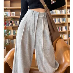 Deeptown Baggy Women Grey Sweatpants Casual Korean Fashion Wide Leg Sports Pants Summer High Waist Classical Thin Trousers