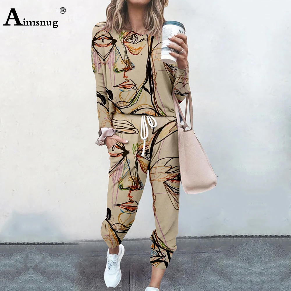 Aimsnug 2022 Autumn Tracksuit set women Fashion 3D Print Two Piece Sets long sleeve casual Sweatshirt and Pants 2Pcs Outfits