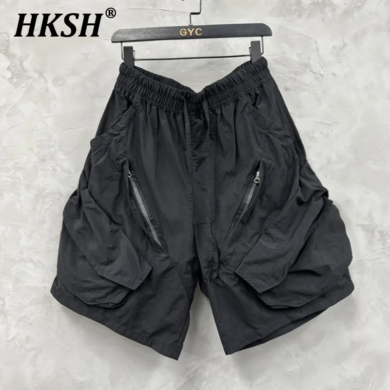 

HKSH Dark Multi Pocket Spliced Stand Cut Personalized Capris Half Length Pants Fashion Versatile Breathable Casual Shorts HK4825