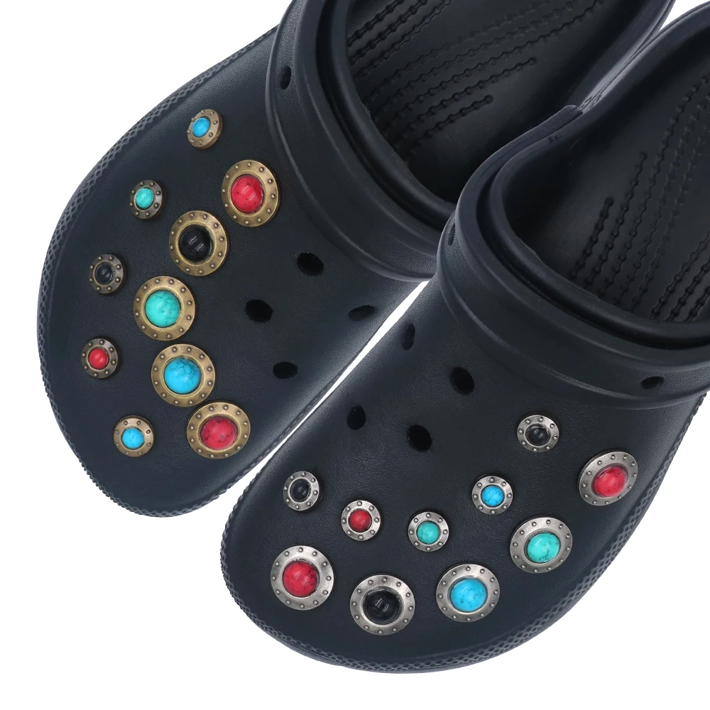 Shoe Джиббитц Decorations Charm Detachable Pines Simulated Turquoise Metal Hole Sandals Accessories Buckles Gift 1 Set 16 Pcs