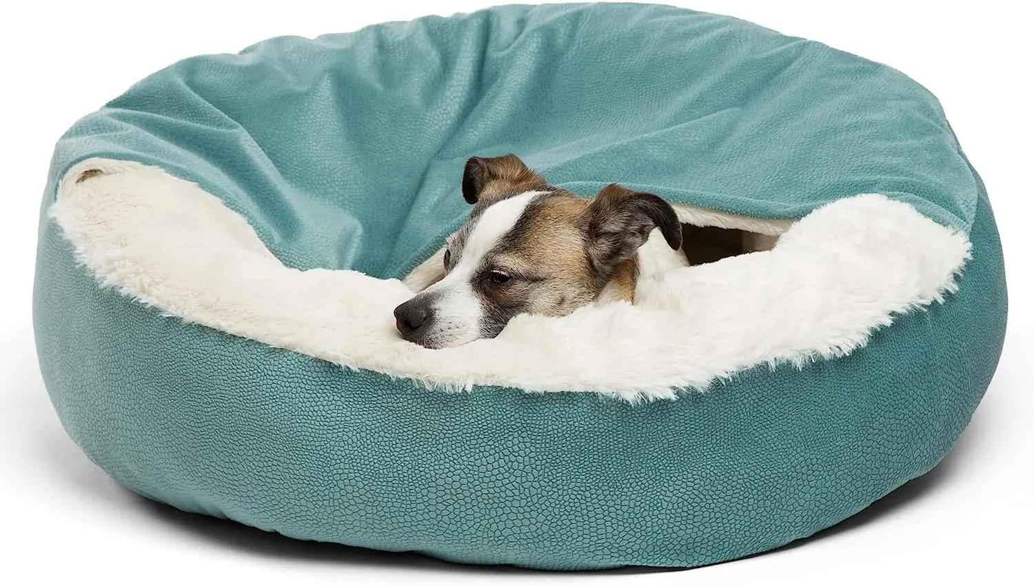 Washable Round Dog Cat Bed with Attached Blanket, Soft Plush Cozy Donut Cuddler, Hooded Pet Beds, Orthopedic Calming Cat Cave