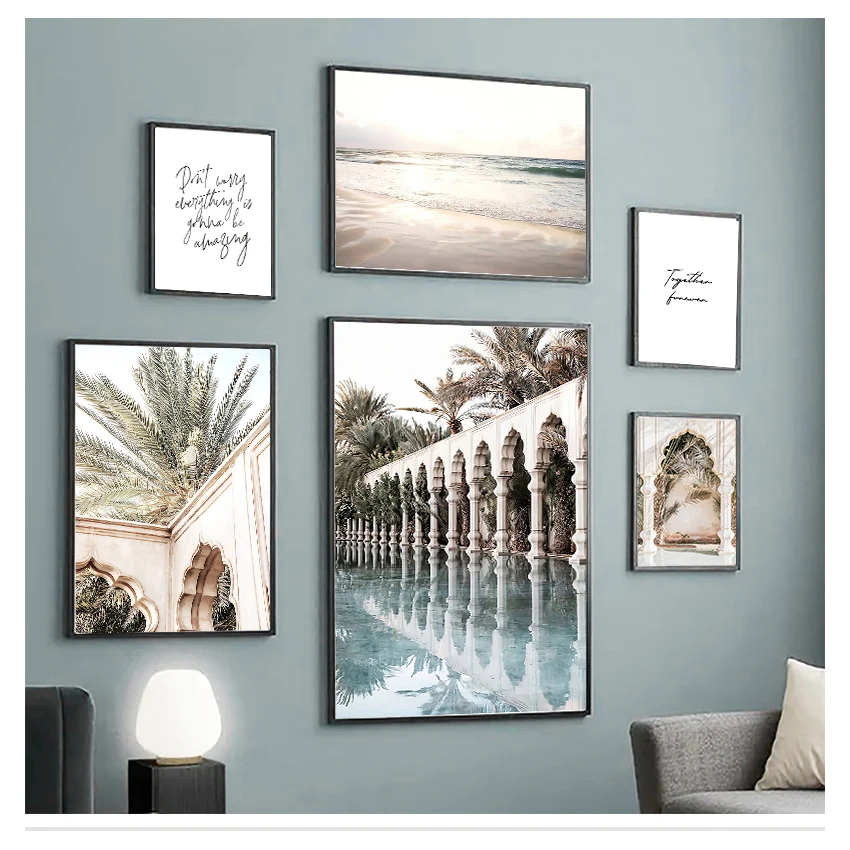 Leaf Garden Nordic Poster Islamic Wall Art Print Canvas Painting Decor Pictures For Living Room Soft Light Beach Blurred Palm