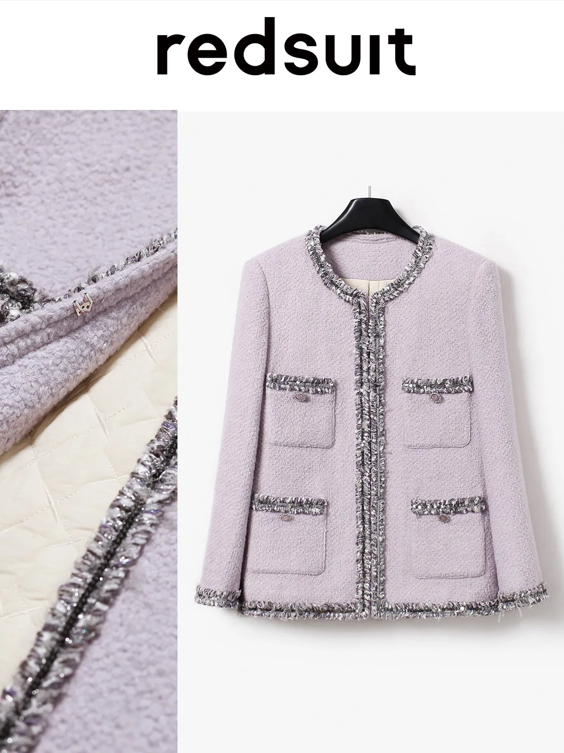 New Autumn  winter cotton premium warm  slimming elegant purple tweed jacket top Custom size