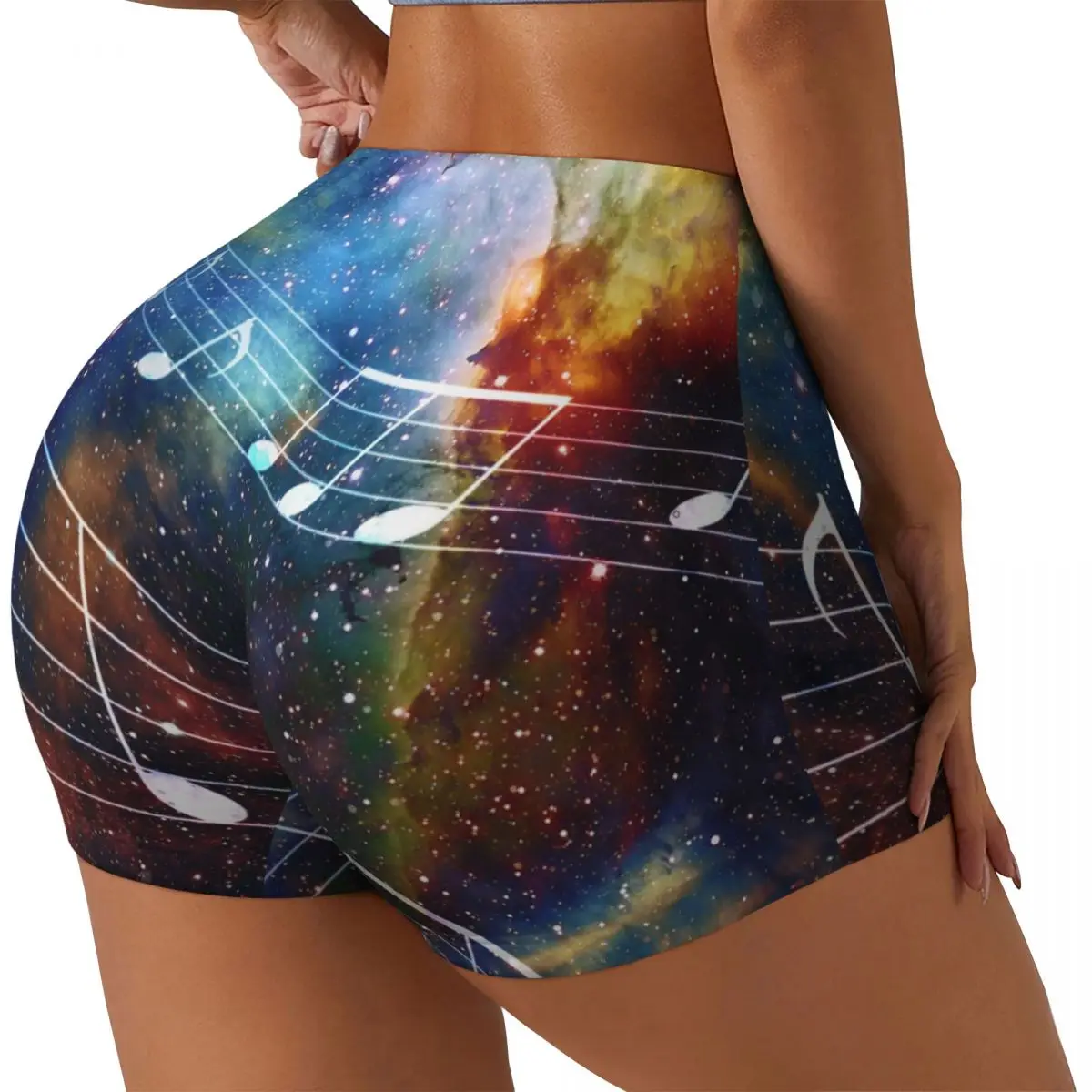 Women Yoga Shorts Abstact Music Note Space Stars Workout Shorts Fitness quick-dry Ladies Yoga Gym Running Short Pants Sportswear