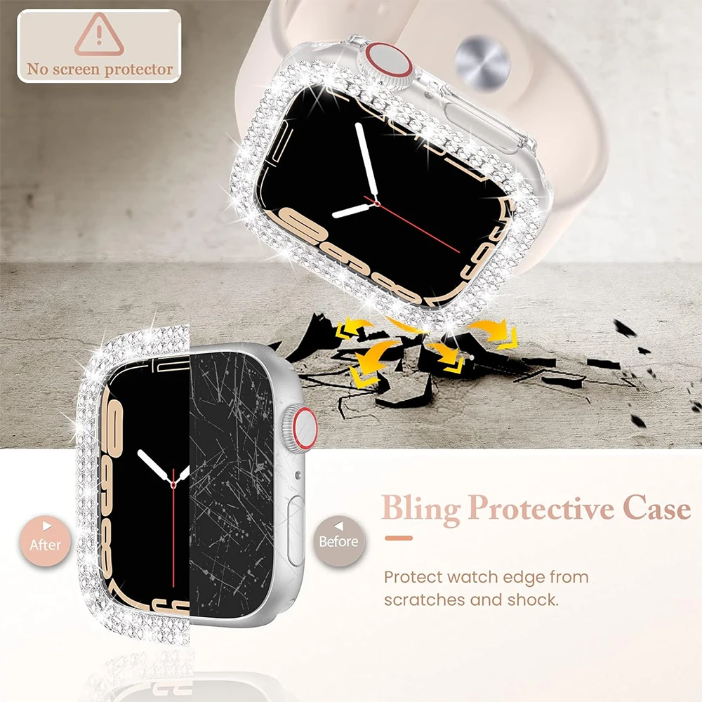 Funda brillante para Apple Watch Series 8, 7, 6, 5, 4, 3, 2, 1 (sin pantalla), marco Protector de diamantes de imitación con purpurina para mujer