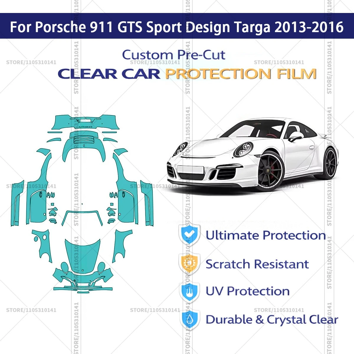 

Защитная пленка PPF для Porsche 911 GTS Sport Design Targa 2013-2016, предварительно вырезанная, прозрачная, автомобильная пленка PPF