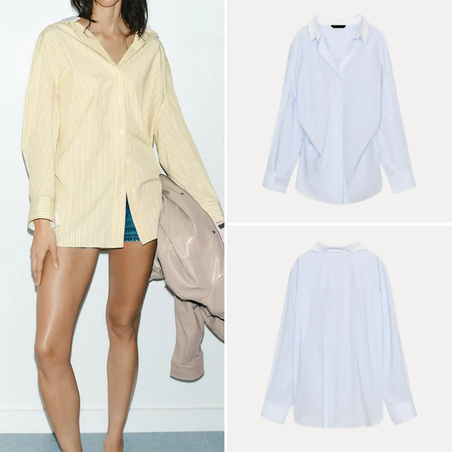 

Spring 2026 Women's Loose Stripe Batwing Sleeve Shirt Fashionable Casual Printed Long Sleeve Flip Collar Top ZADATA Brand