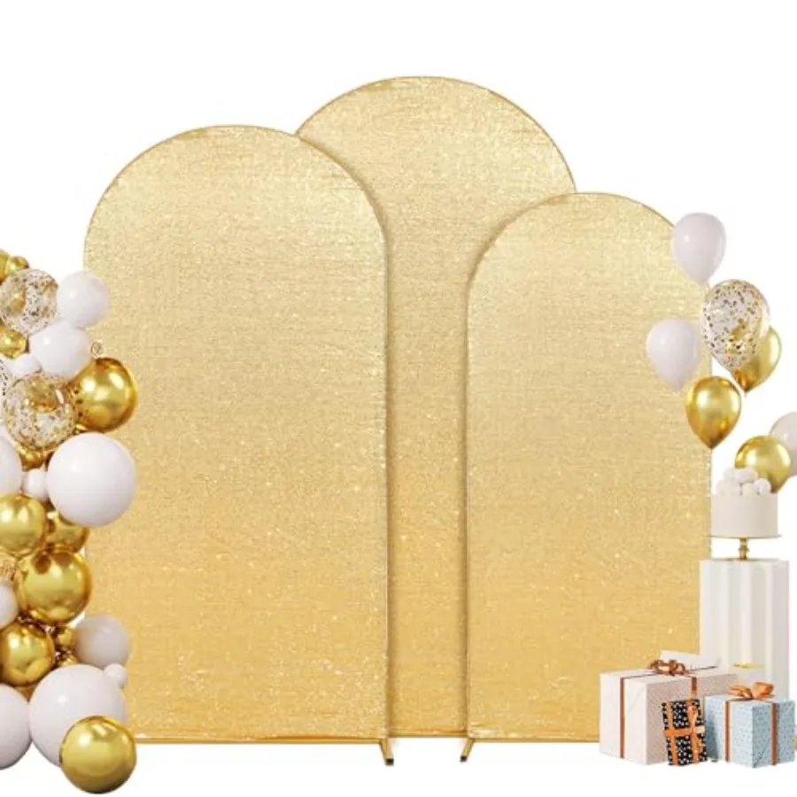 

Eternal Beauty Set of 3 Arch Backdrop Covers Sequin Backdrop Gold Arch Cover for Wedding Party Birthday Flower Balloon Stand 7.