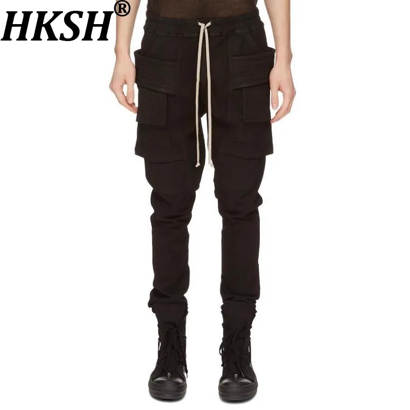 

HKSH Spring Autumn New Men Tide RO Denim Crotch Pencil-Pants High Street Safari Style Slim Casual Jeans Chic Gothic Punk HK19114