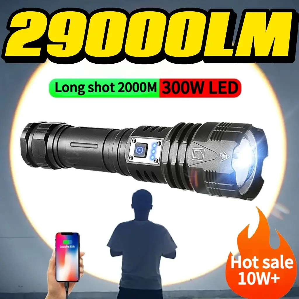 

China Hot Selling 10W+ Aluminum Alloy LED Flashlight High Power Rechargeable Tactical Flashlight Camping White Laser Torch