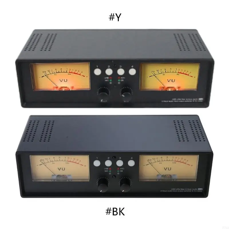 

77HA MIC+LINE Dual-Analog VU Meter DB-Panel Display 4-way Audio-Splitter Switcher Box