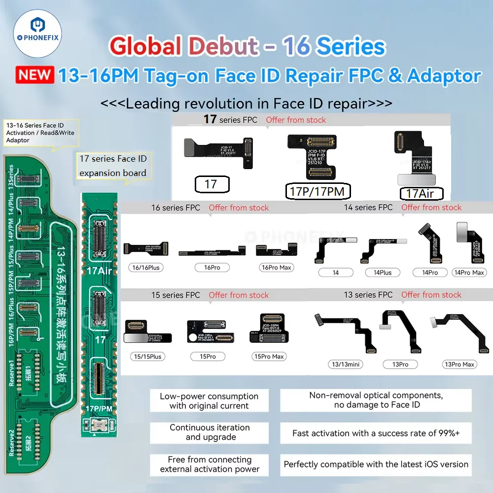 

JCID New 13-17PM Face ID Tag-on Repair Flex Cable for iPhone 13 14 15 16 17 Pro Max Face ID Issues Without Soldering Disassembly