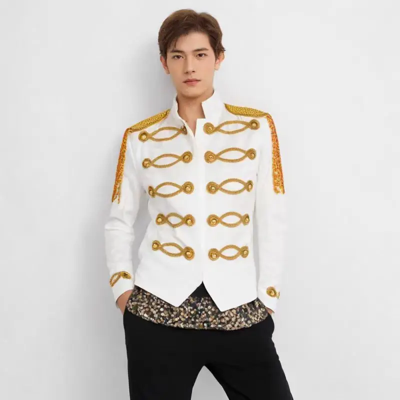 

Diamond Encrusted Suit Jacket Festival Party Host Male Singer Dance Team Stage Performance Costume Model Runway Stage Clothing