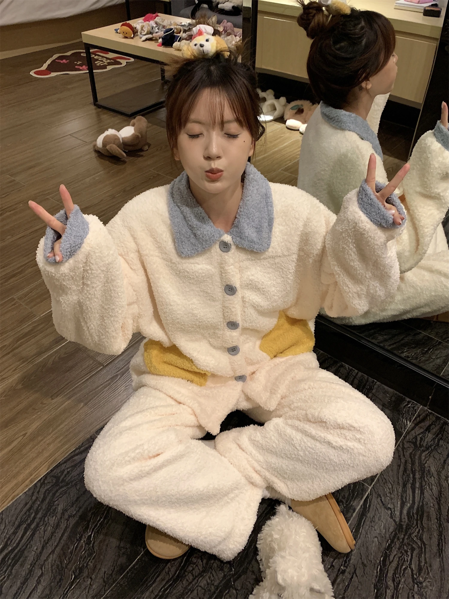 بيجامة مرجانية سميكة للفتيات حلوة ولطيفة لخريف وشتاء 2025 طقم ملابس منزلية غير رسمية يمكن ارتداؤها بنمط جديد #6