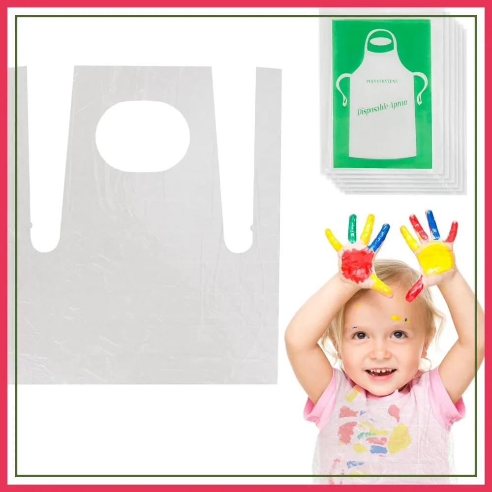 

50 Disposable Plastic Aprons - 2.1ft/65cm Waterproof Bulk for Painting Cooking Art Craft Picnic