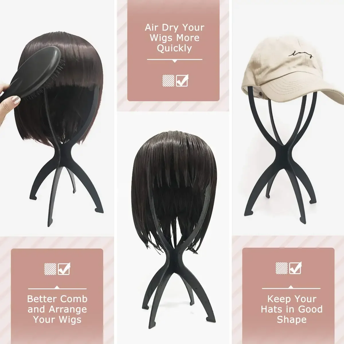 10pcs Wig Stand Durable Easy Assembly Wig Cap Holder Portable Plastic Hair Hat Displaying Stand Ideal for Home Salon Travel Use wig stand with head mannequin head maniquin head