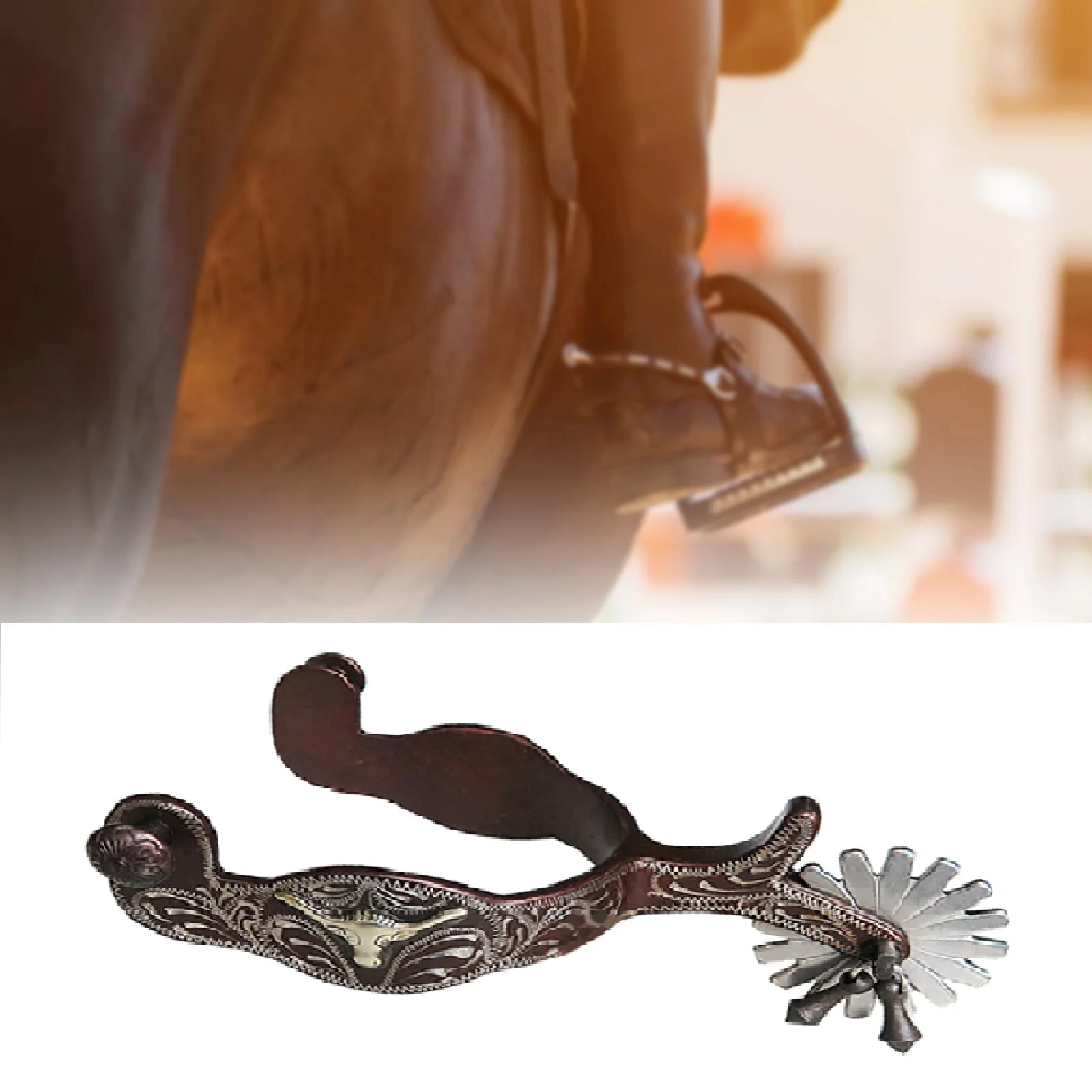 Cavalo Western Cowboy Spurs com engrenagem rotativa, Decoração inoxidável da bota do cavalo, Treinamento da competição do equipamento, 2 pcs