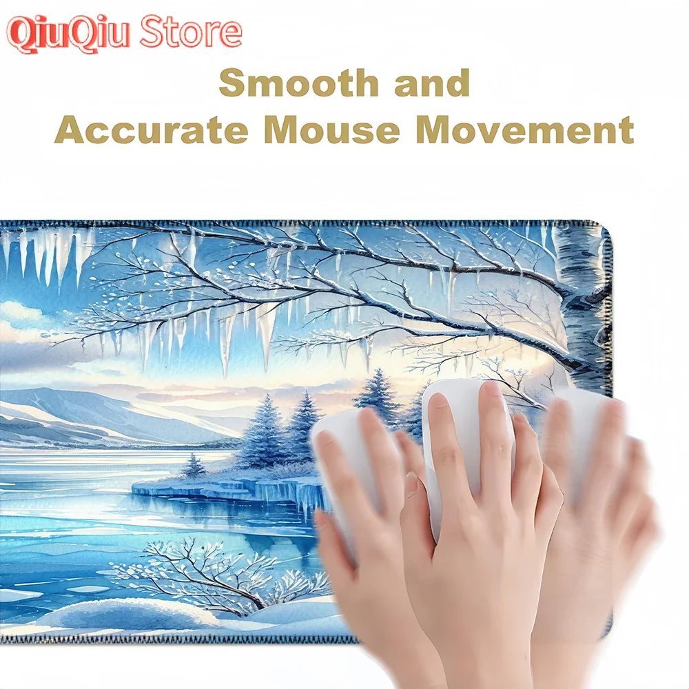 Grande azul cena de neve mouse pad xxl para jogos escritório casa durável borracha mesa para pc gamer escritório acessórios mesa