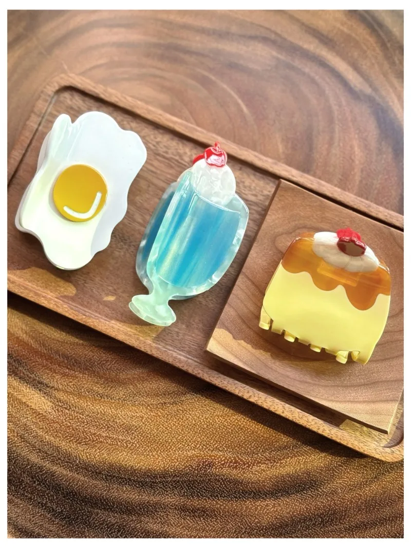 Cute Ice Cream Soda Hair Claw Cocktail Acetate Claw Clip Funny Egg Pudding Cake Shark Clip Headwear Hair Accessories for Women